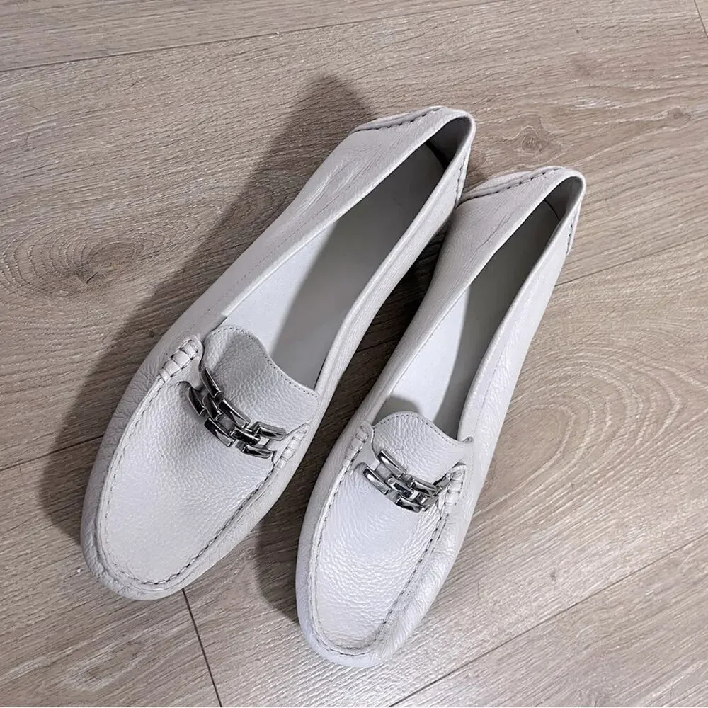 Talbots White Leather Loafers Womens Size 11B Classic Preppy Slip On Shoes - Picture 2 of 7
